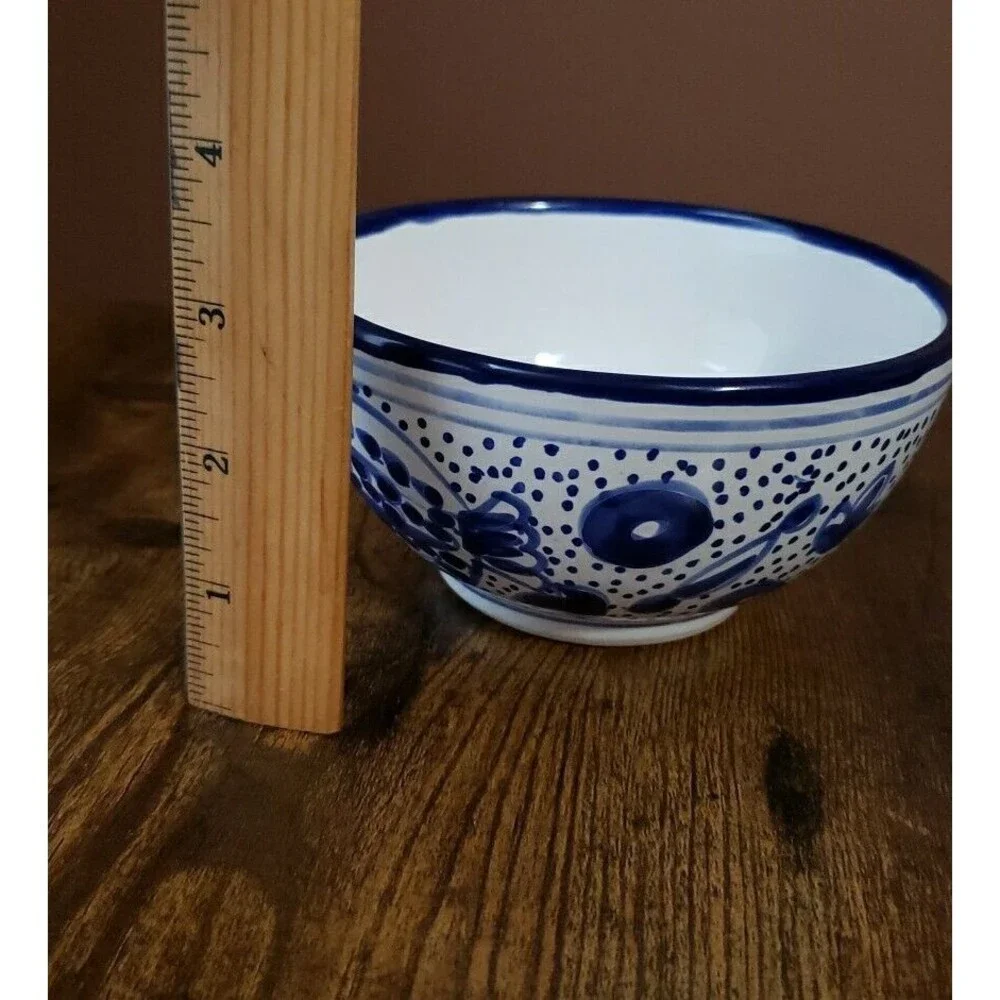 Blue White Bowl Painted Fish Made in Tunisia Mediterranean Soup Rice Cereal